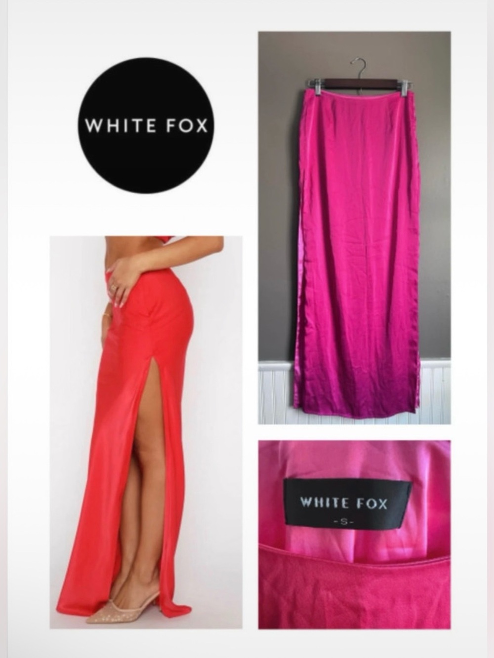 White Fox Boutique From Me To You Maxi Skirt Hot Pink Satin Silky Size Small